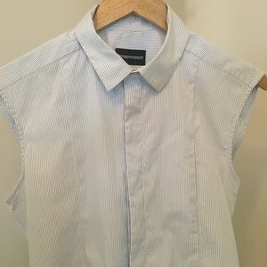 Emporio Armani Sleeveless Cotton Pinstripe Shirt